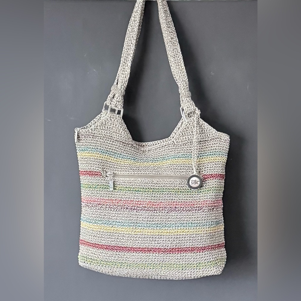 The Sak Voyager Crochet Striped Belle Shoulder Tote Bag.